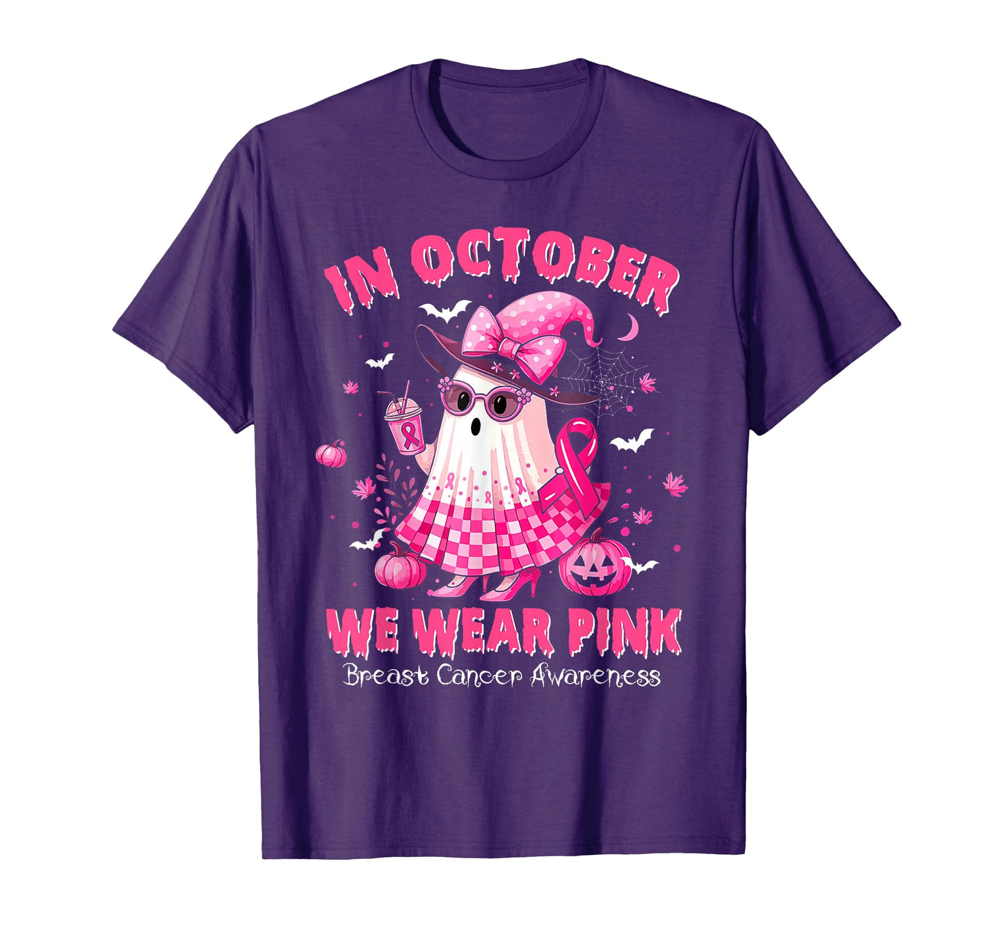 Breast Cancer Women Halloween in October We Wear Pink Witch T-Shirt