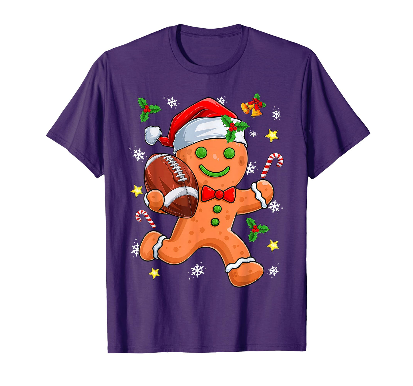 Gingerbread Cookie Playing Football Merry Christmas Boys Men T-Shirt