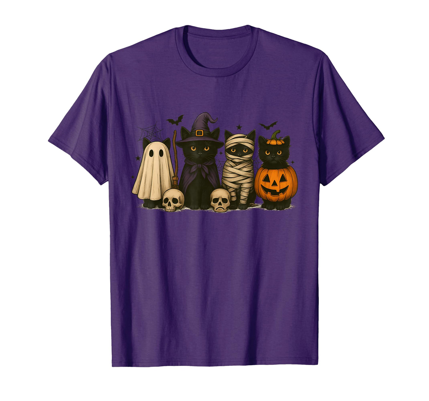 Retro Black Cat Ghost Witch Halloween Pumpkin Women Men Kids T-Shirt