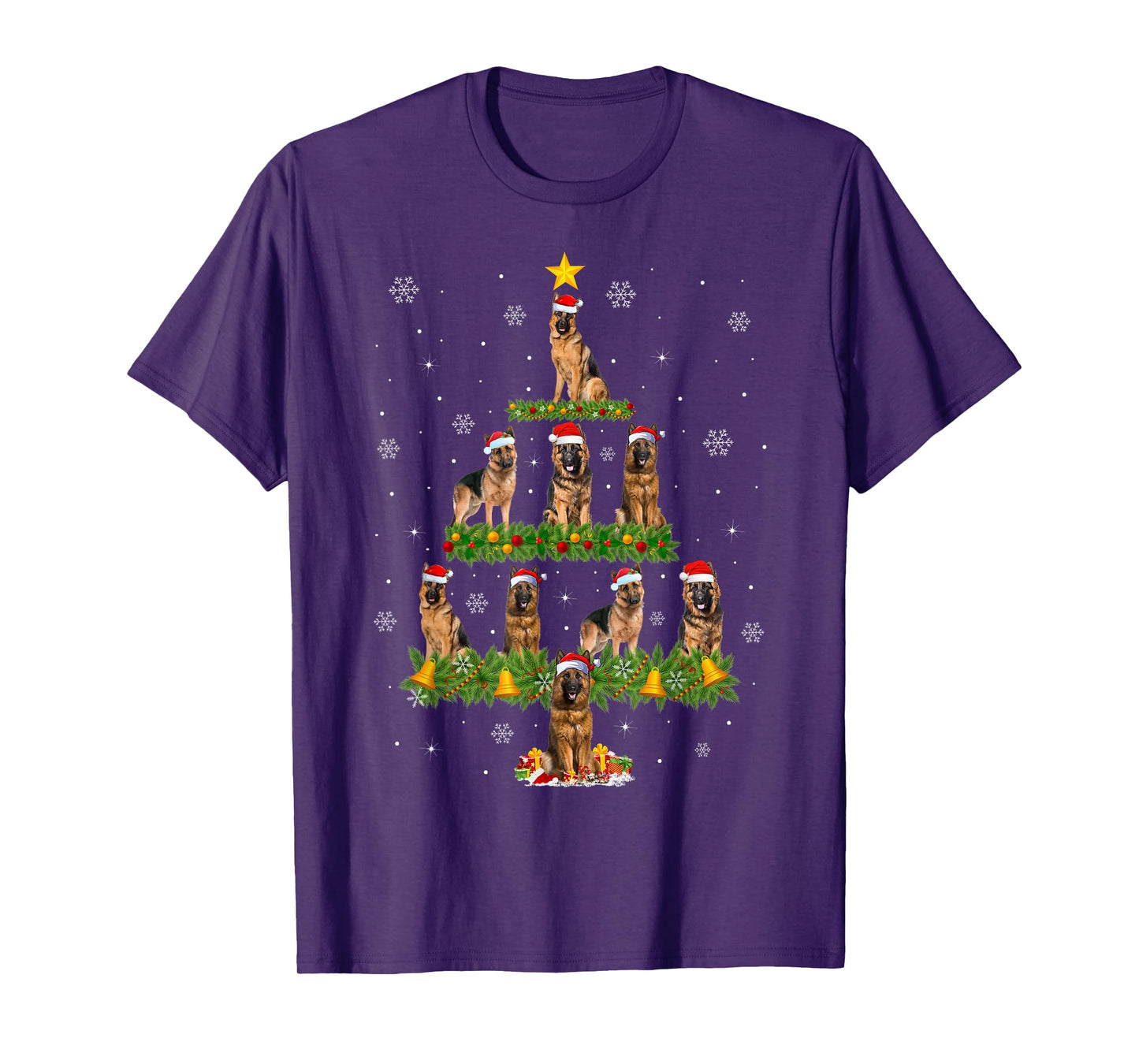 German Shepherd Christmas Tree Lights Santa Pet Dog Xmas T-Shirt