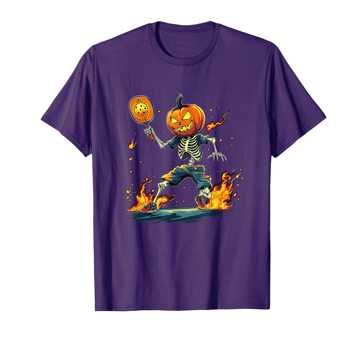 Pumpkin Head Skeleton Pickleball Halloween Spooky Sports T-Shirt