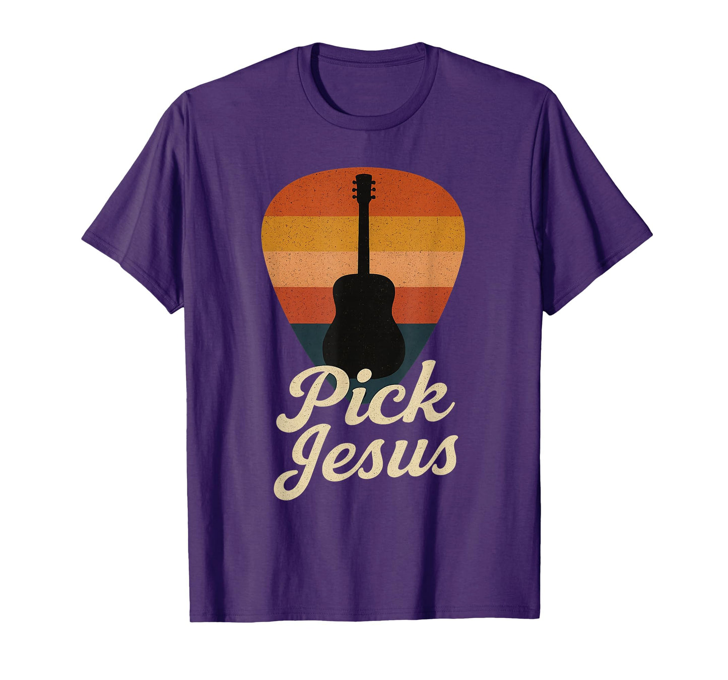 Pick Jesus Christian Guitar Player Retro Worship Tee T-Shirt