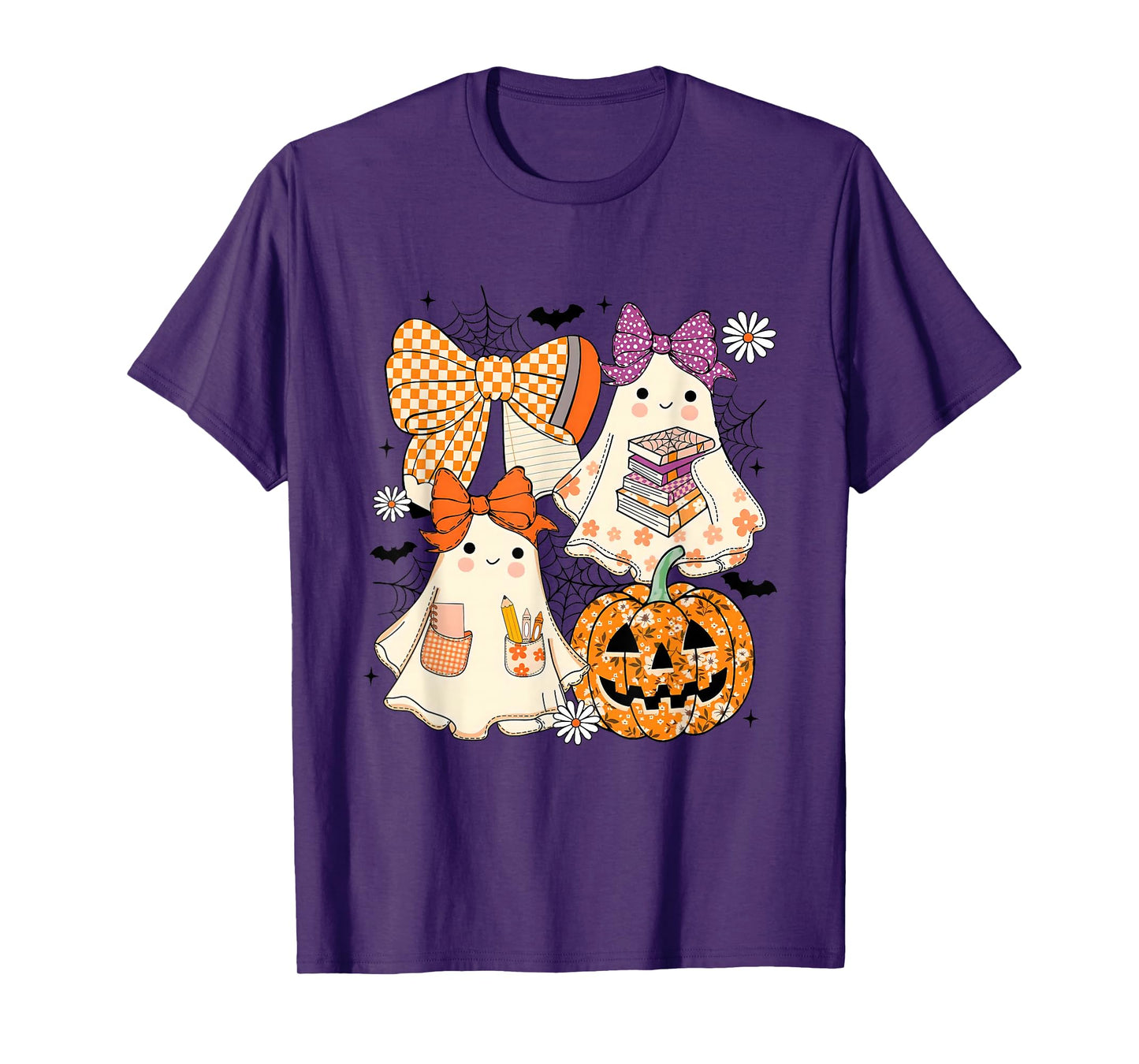 Cute Ghost Teacher Book Lovers Autumn Fall Halloween Ghost T-Shirt