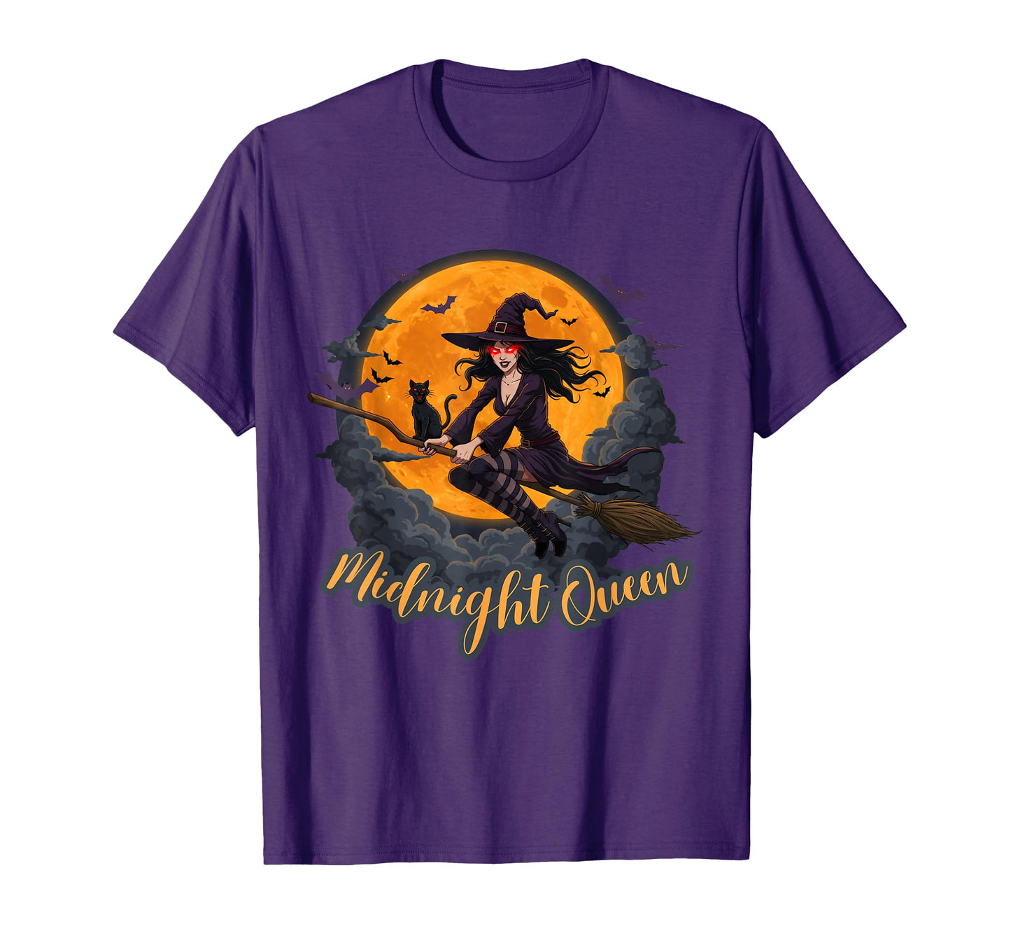 Midnight Queen Halloween Witch and Cat T-Shirt