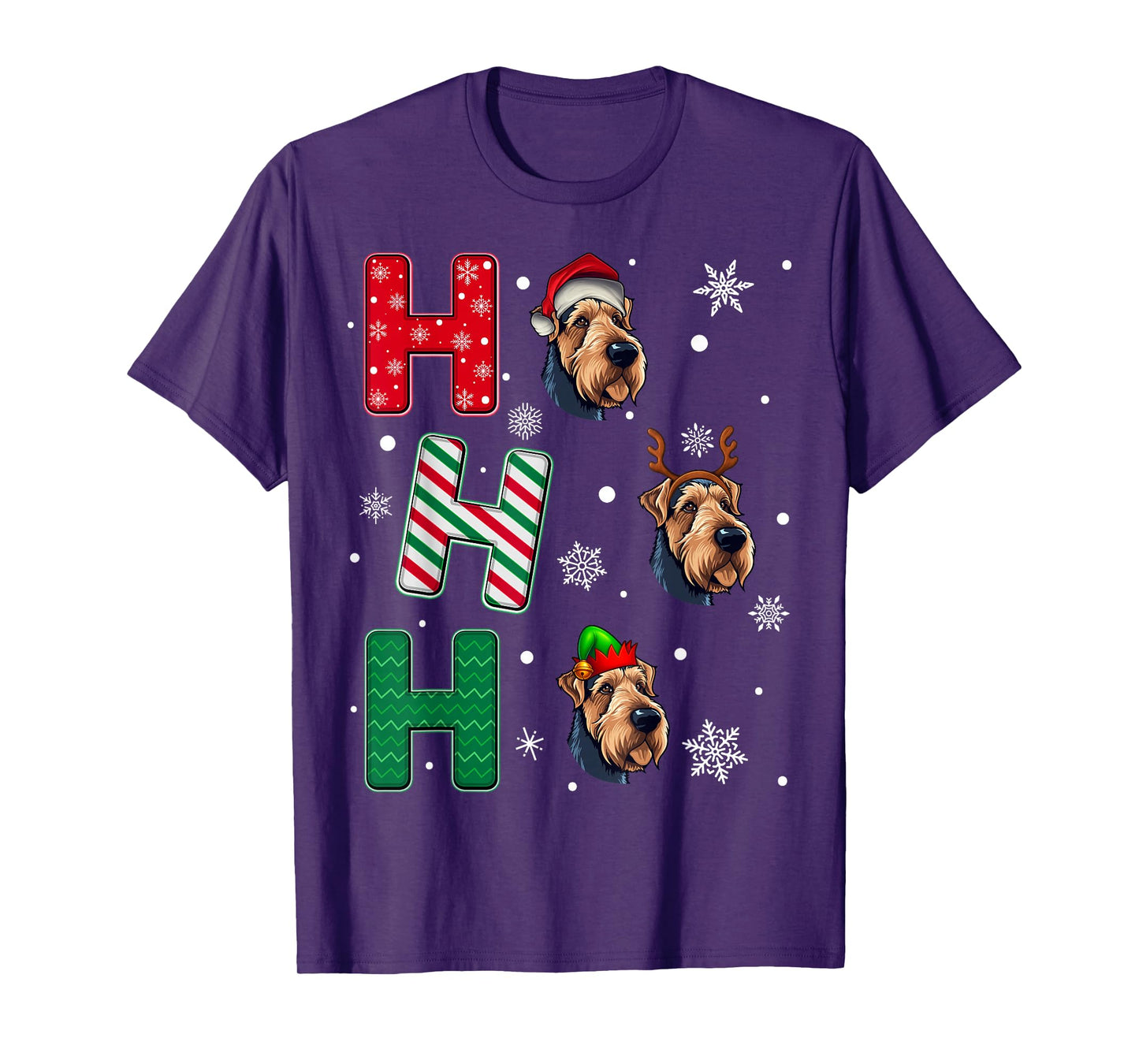 Ho Ho Ho Airedale Dog Lover Christmas Santa Elf Xmas T-Shirt