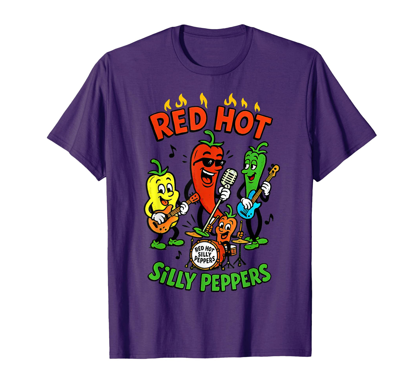 Red Hot Silly Peppers Vintage Cartoon | Funny Veggie Band T-Shirt