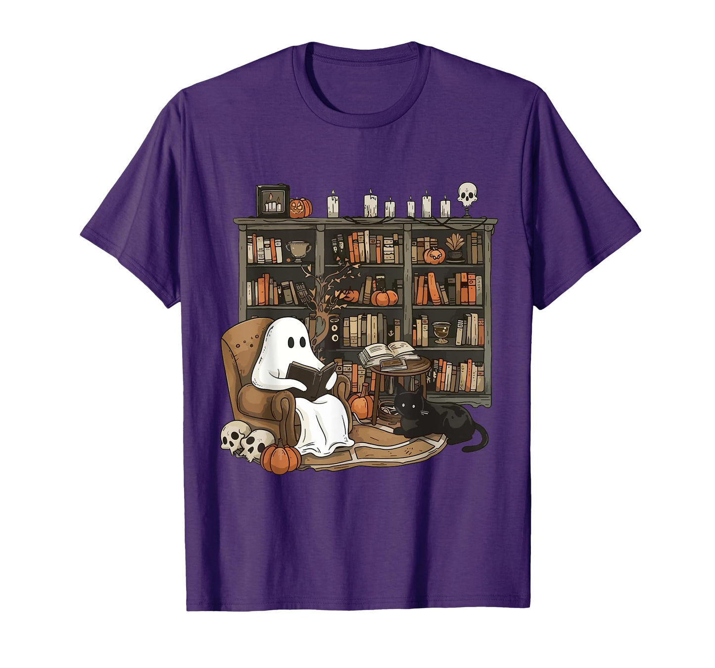 Ghost Library Halloween Book Reading Books Lover Teacher T-Shirt
