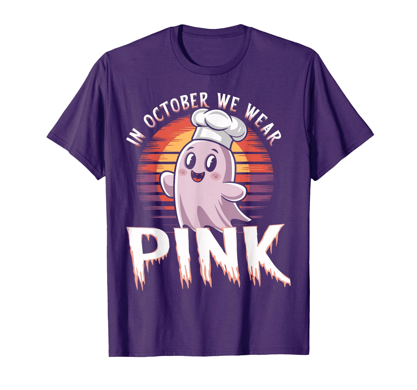 in October We Wear Pink Ghost Witch Breast Cancer Awareness T-Shirt