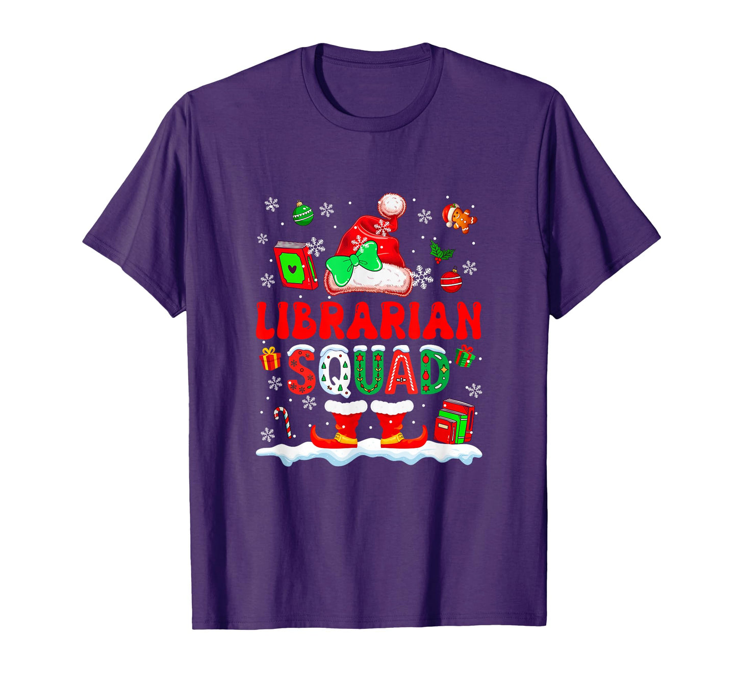 Librarian Squad Women Job Christmas Santa Costume Bow Tie T-Shirt