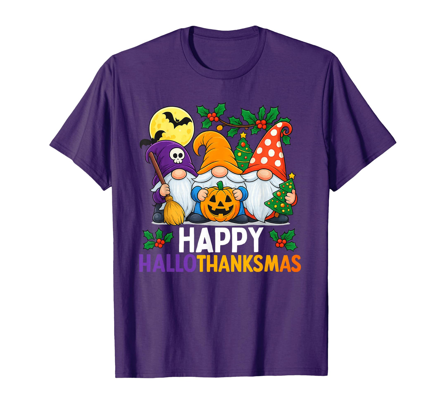 Happy Hallothanksmas Gnomes Lover Halloween Merry Christmas T-Shirt