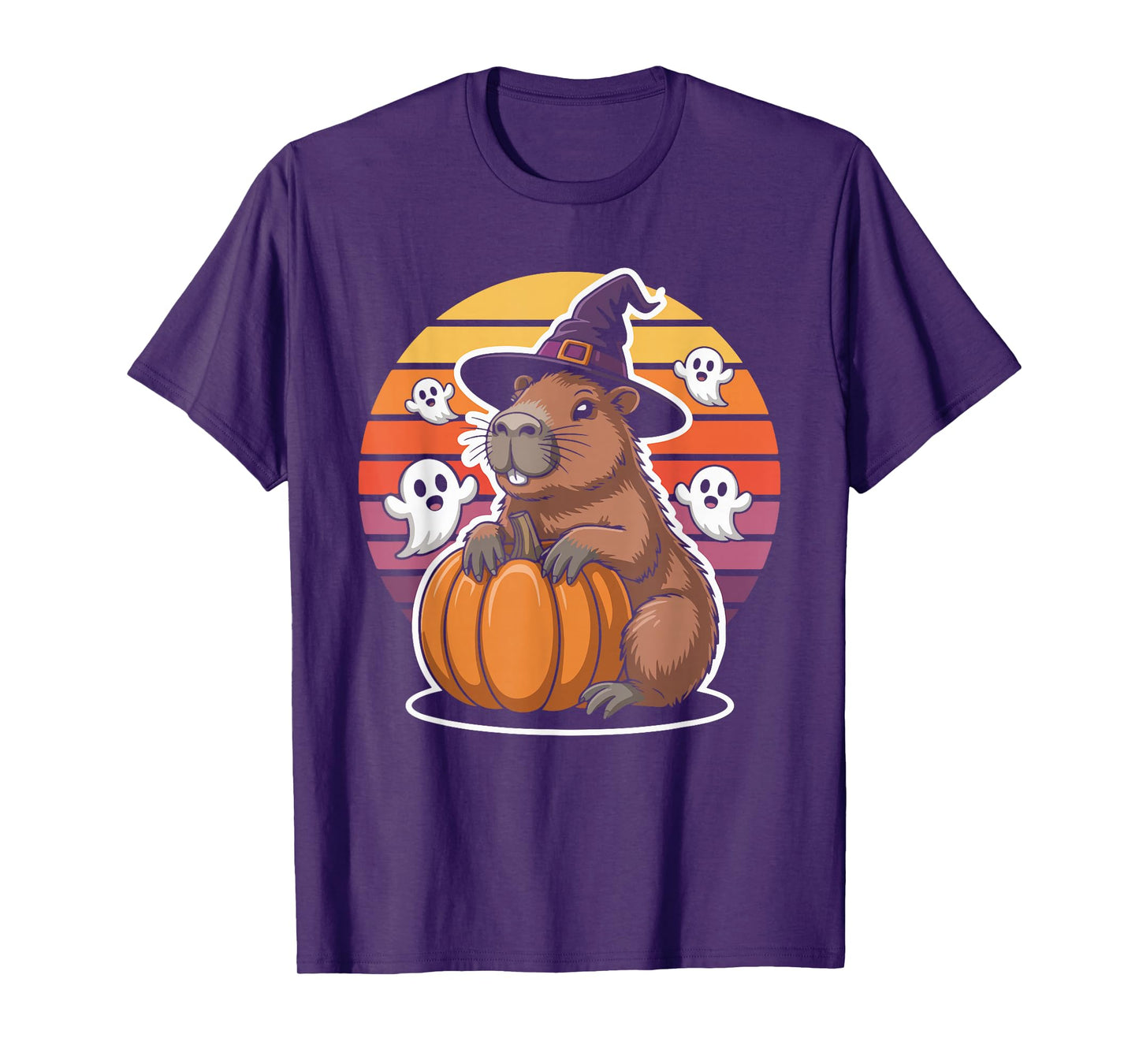 Capybara with Pumpkin and Ghosts Halloween Fun T-Shirt