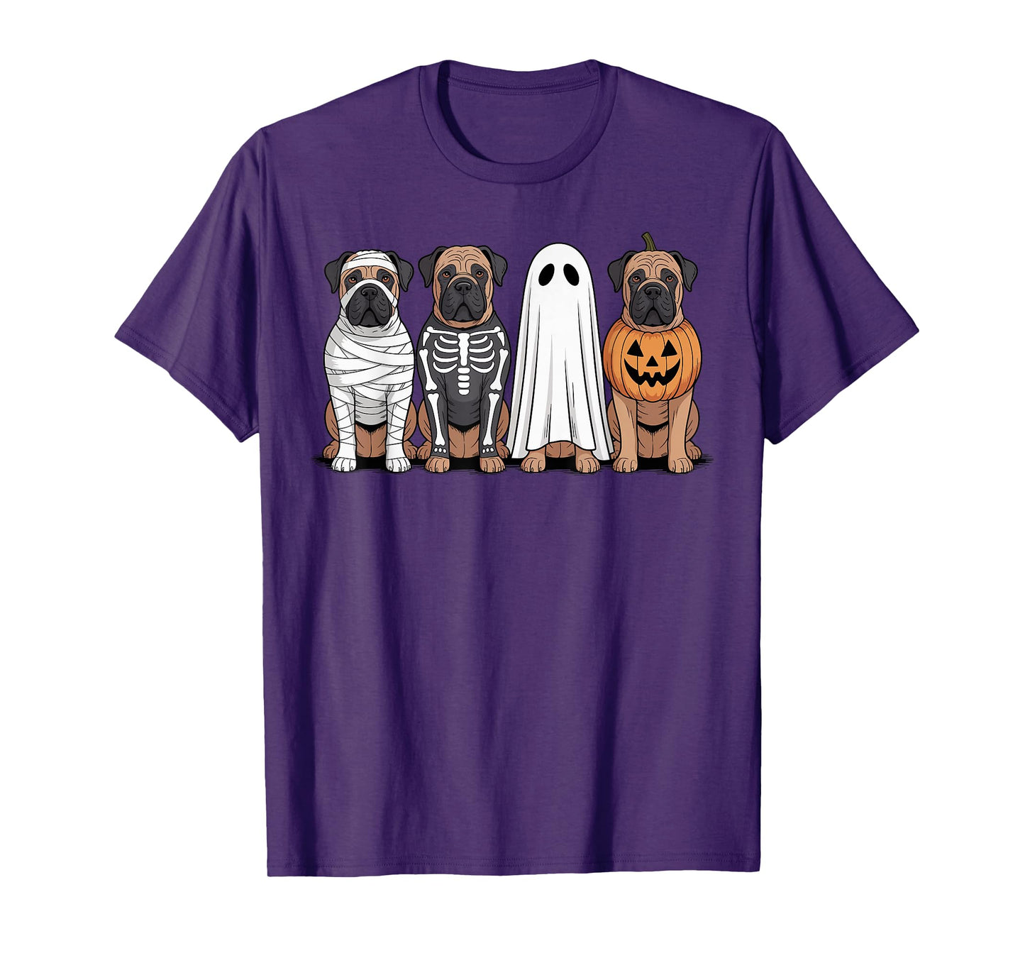 Spooky Ghost Bullmastiff Pumpkin Halloween Dog Skeleton T-Shirt