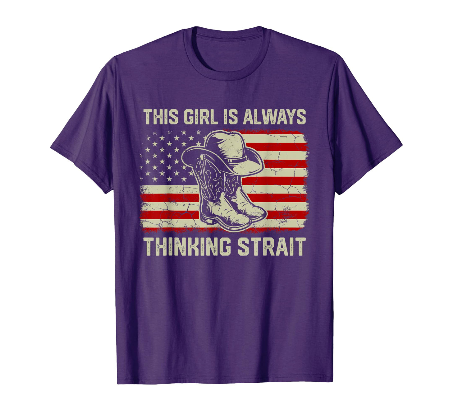 This Girl Is Always Thinking Strait US Flag Cowgirl Western T-Shirt