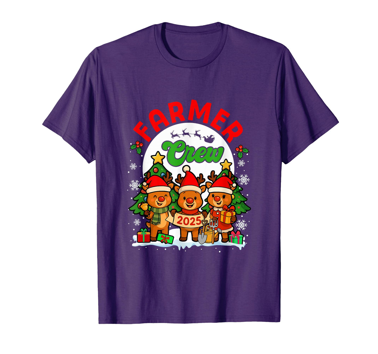 Farmer Crew 2025 Xmas Three Santa Reindeer Funny Job Team T-Shirt