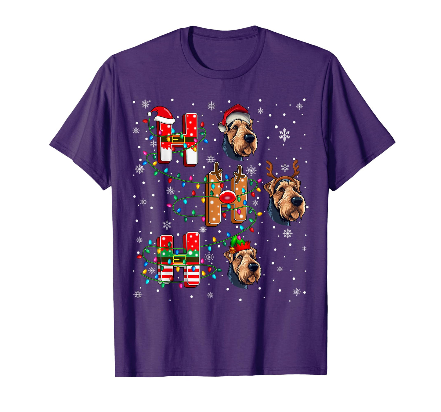 Ho Ho Ho Santa Reindeer Hat Elf Matching Airedale Dog Xmas T-Shirt