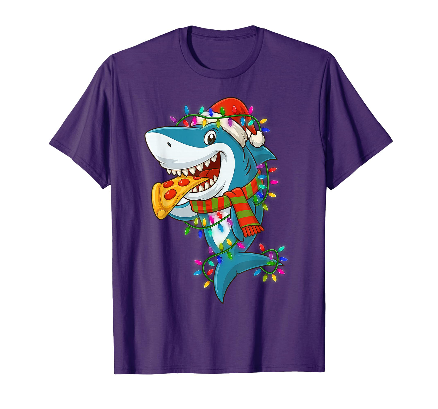 Santa Claus Shark Eating Pizza Sharkmas Funny Christmas Mens T-Shirt