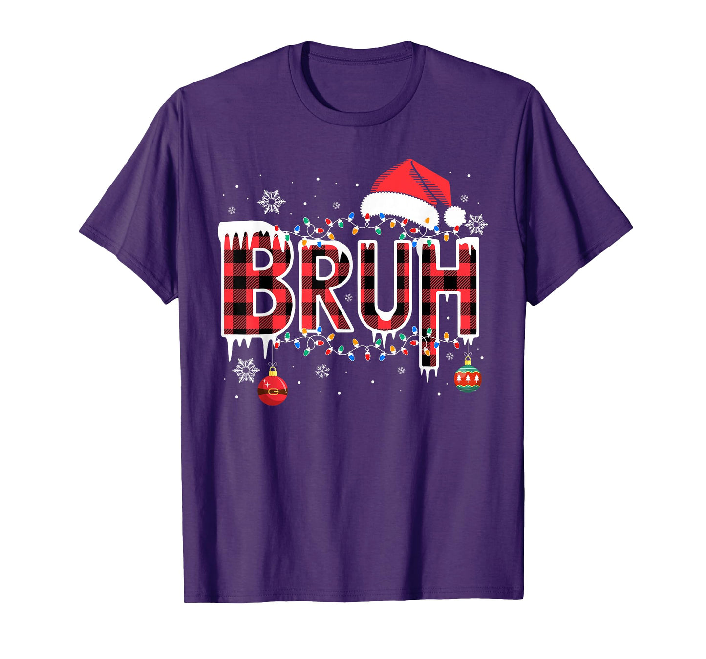 Bruh Funny Christmas Red Plaid Teens Boys Kids Xmas Pajamas T-Shirt
