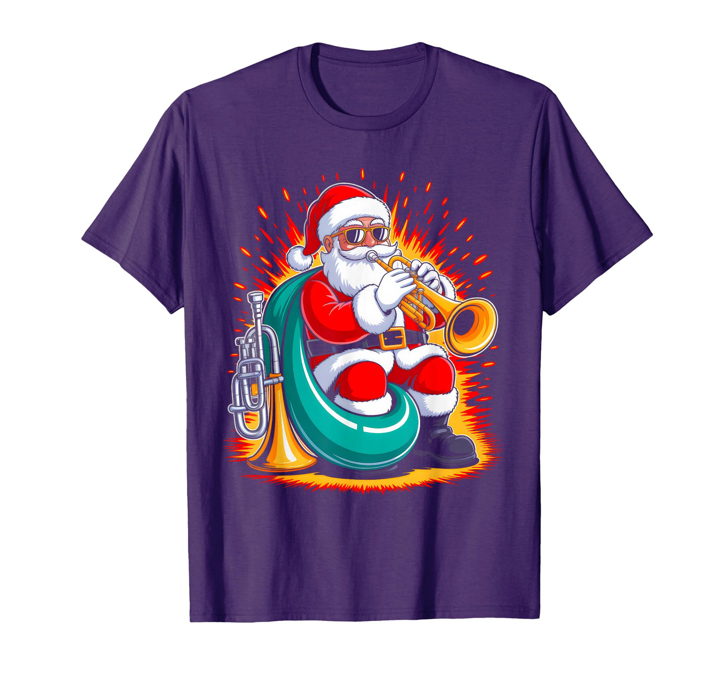 Tumpet Santa Playing Drums Funny Christmas Music Lover Boys T-Shirt