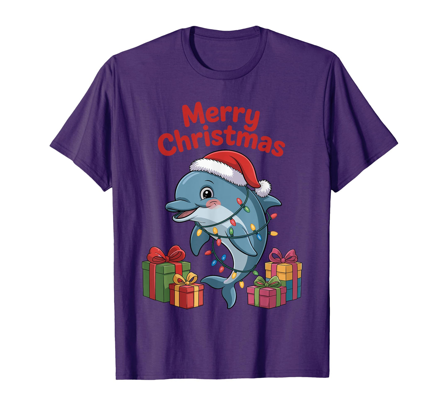 Funny Dolphin Santa Hat Animals Lovers Ugly Christmas Pajama T-Shirt