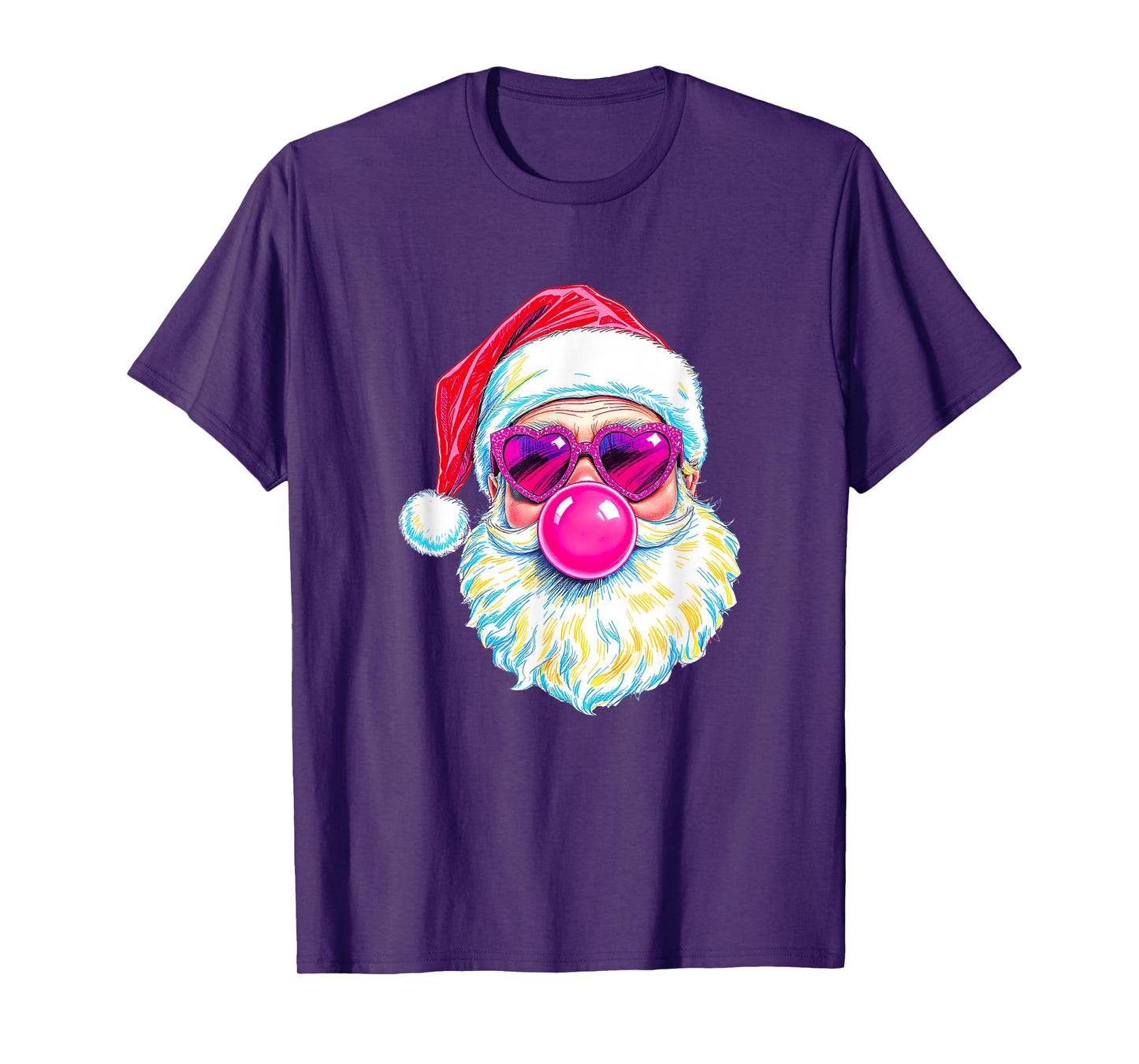 Vintage Retro Santa Christmas Bubble Gum Pink Sunglasses T-Shirt