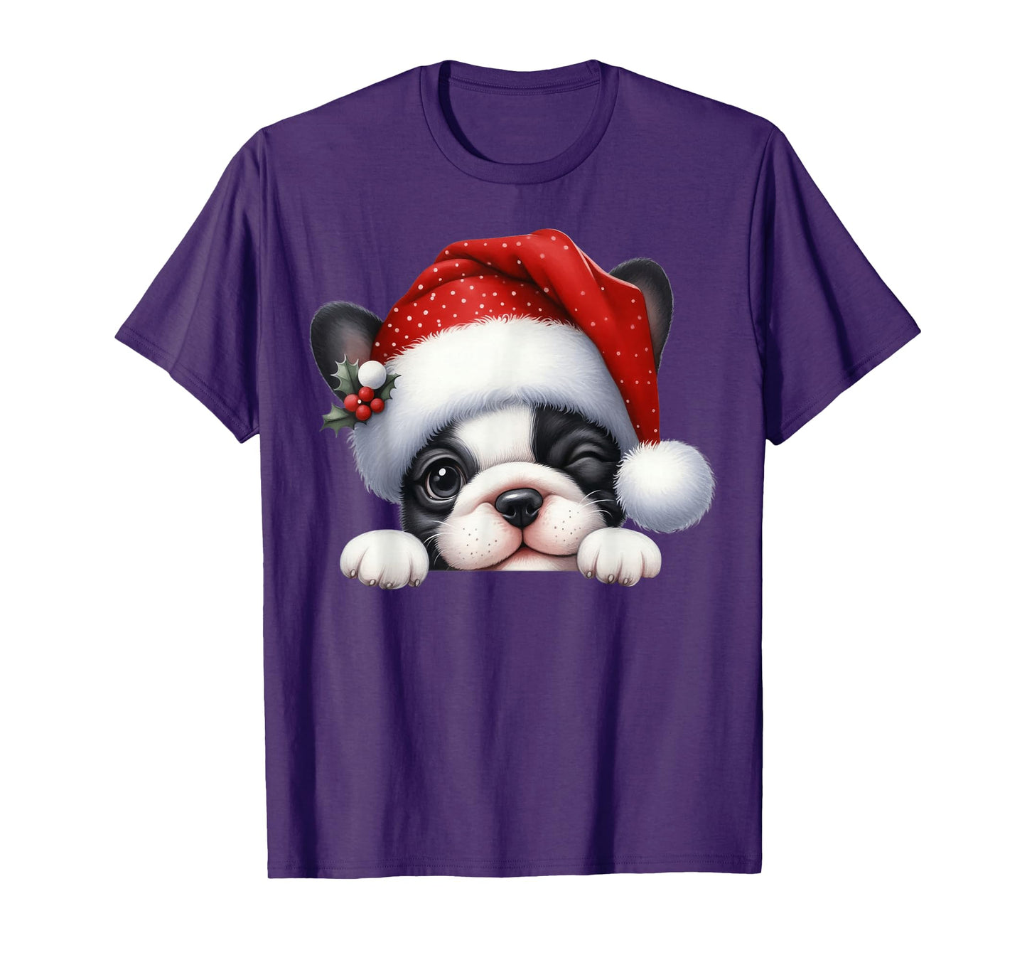 French Bulldog Dog Christmas Santa Hat Dog Mom Dad T-Shirt