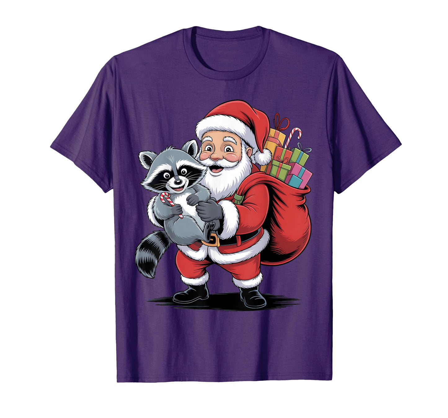 Funny Raccoon Santa Christmas Holiday Cartoon Funny Raccoons T-Shirt