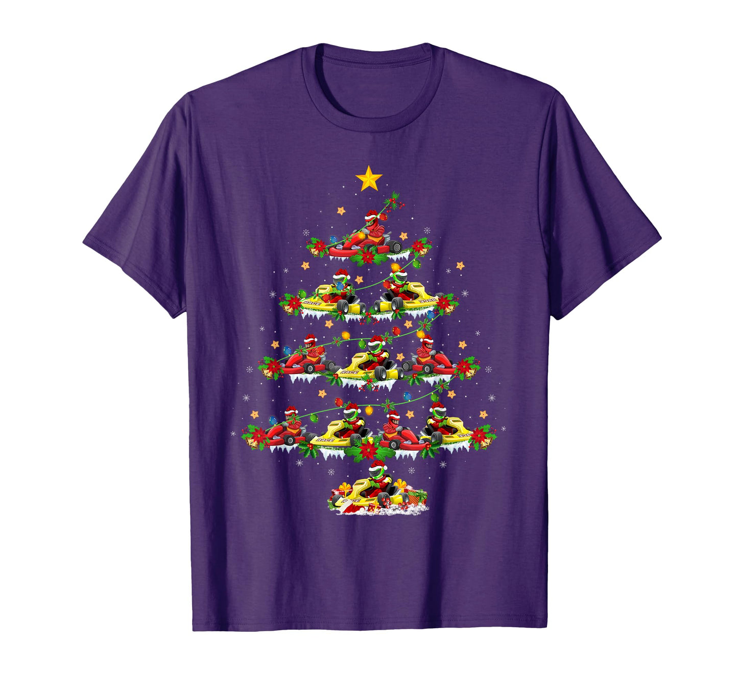 Kart Racing Christmas Tree Lights Funny Karting Xmas T-Shirt