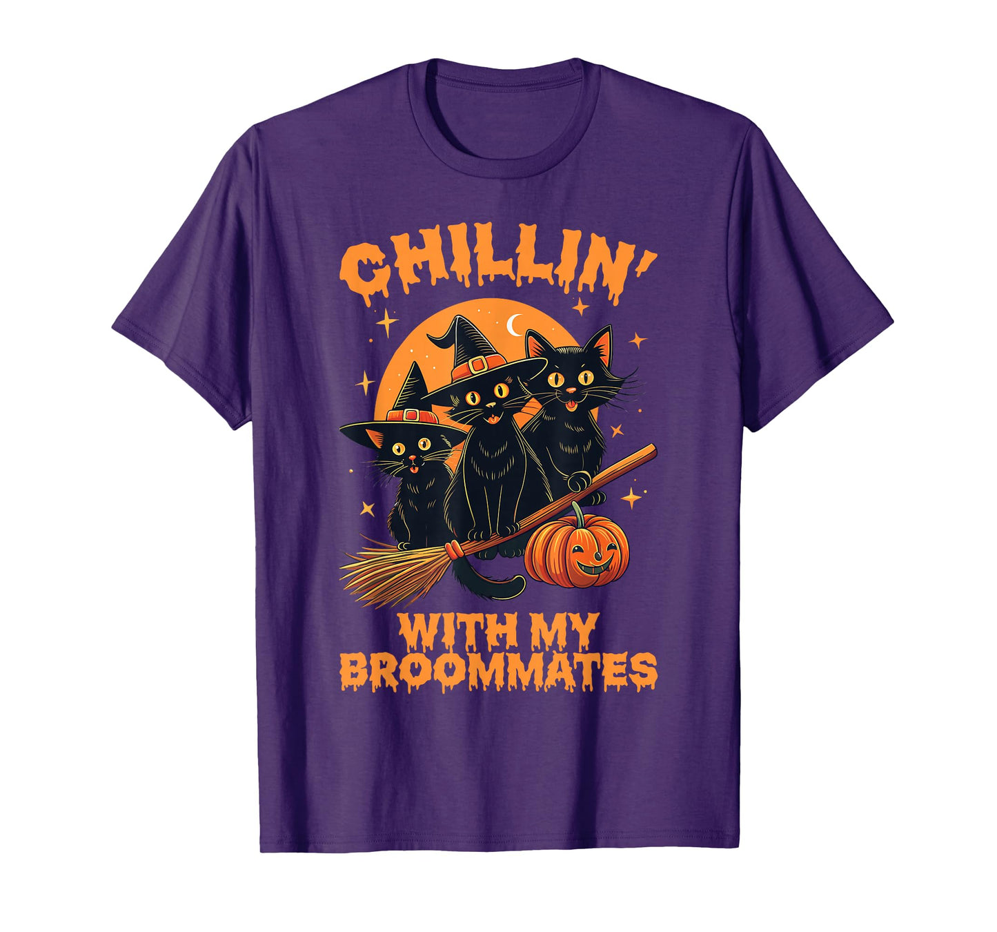 Chillin’ with My Broommates Funny Halloween Cat Mom T-Shirt