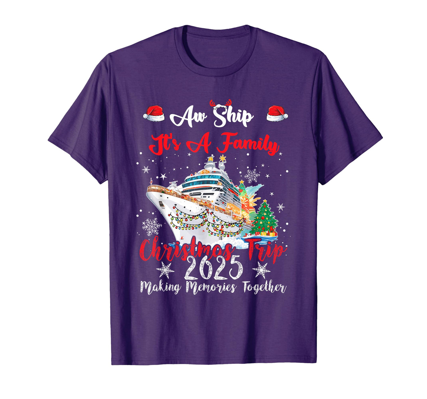Aw Ship Its A Family Christmas Trip - 2025 Unisex-Adults, Kids Black Small Cotton, Polyester Short Sleeve T-Shirt