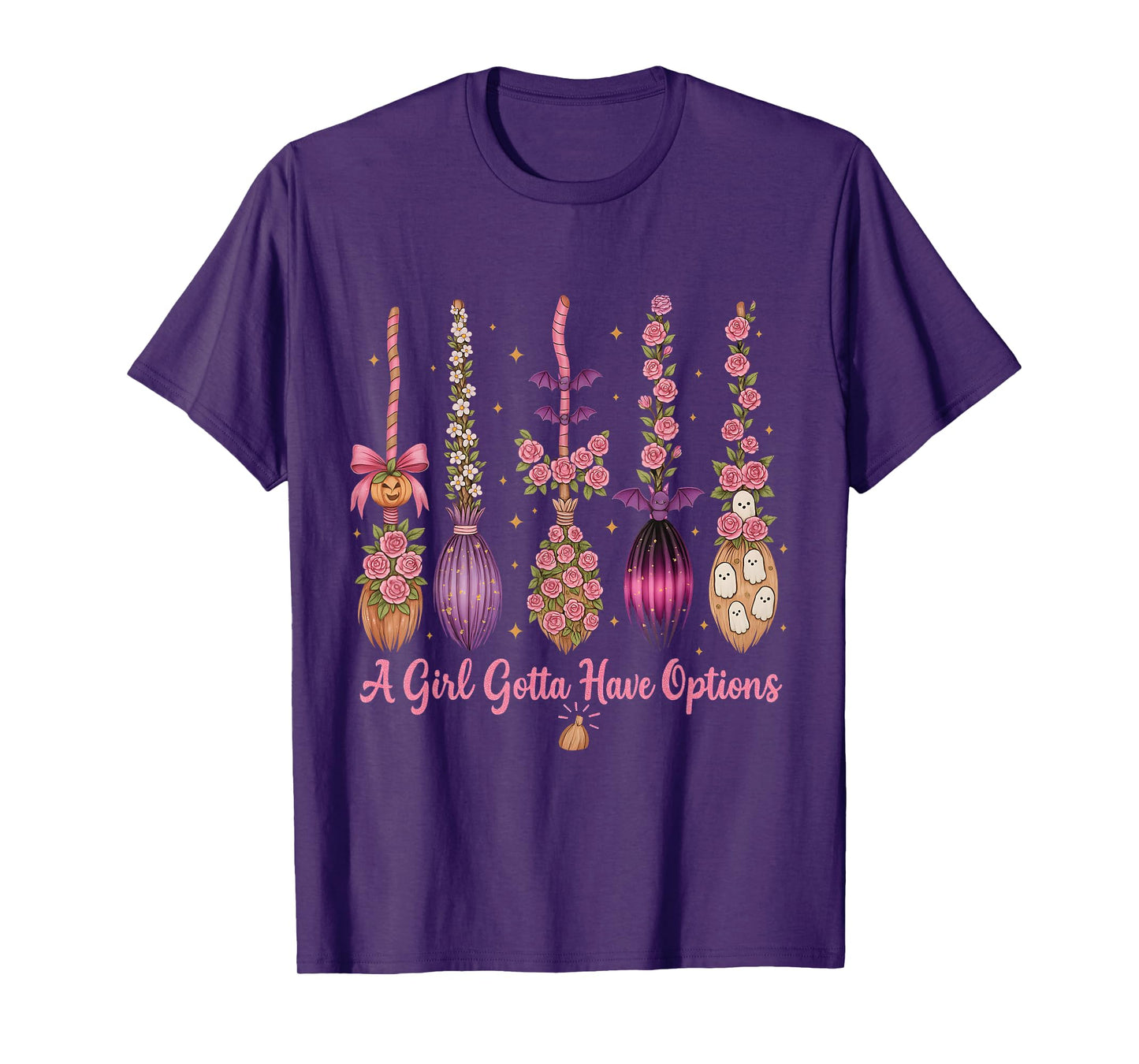 Cute Witch Broom Variety Halloween Floral Funny Graphic T-Shirt