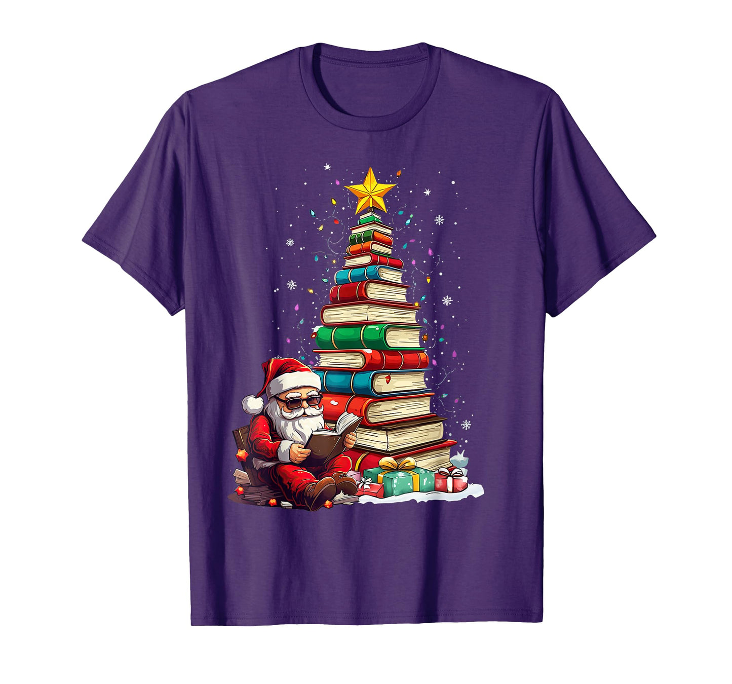 Christmas Tree Book Lover Santa Women Men Outfit T-Shirt