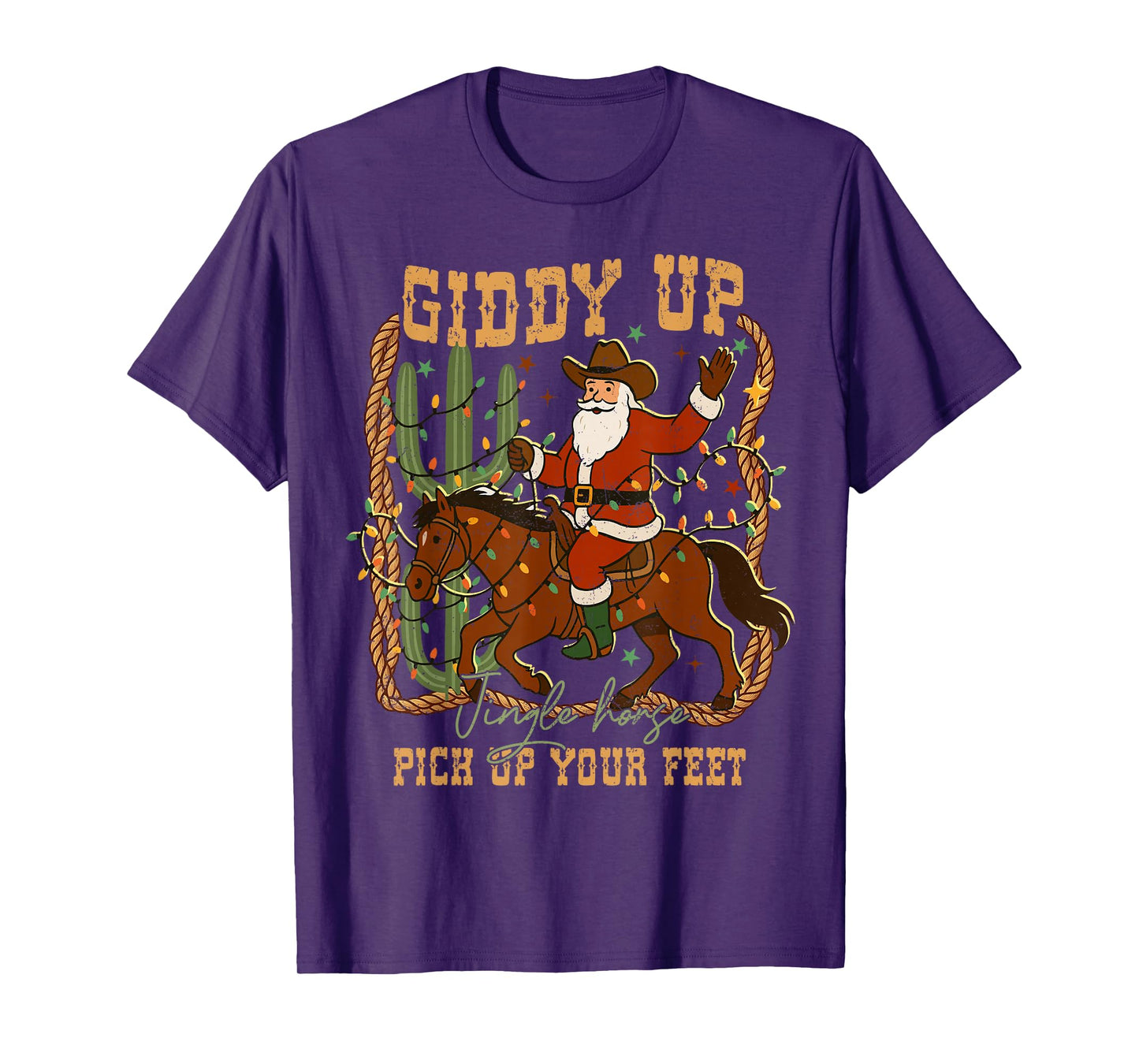 Santa Giddy Up Jingle Horse Pick Up Your Feet Cowboy Xmas T-Shirt