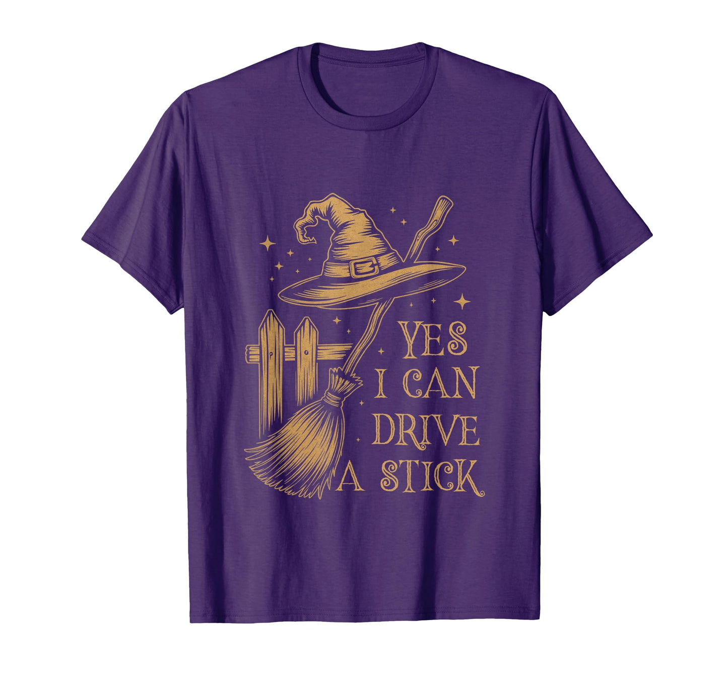 Yes I Can Drive A Stick Funny Halloween Witch Broom Quote T-Shirt
