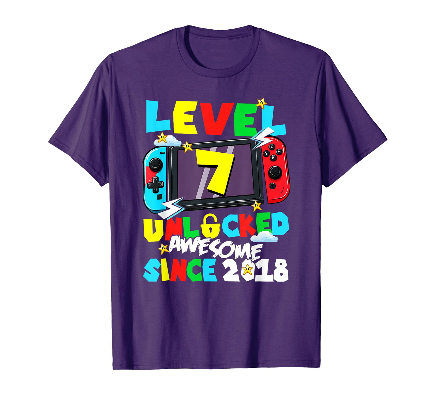 Level 7 Unlocked Awesome Since 2018 7th Birthday Video Gamer T-Shirt