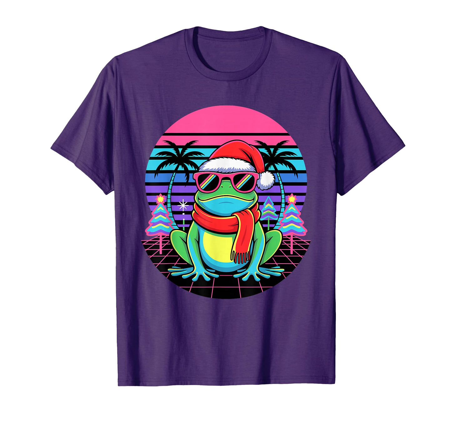 Christmas Synthwave Frog Sunglasses Frogs T-Shirt