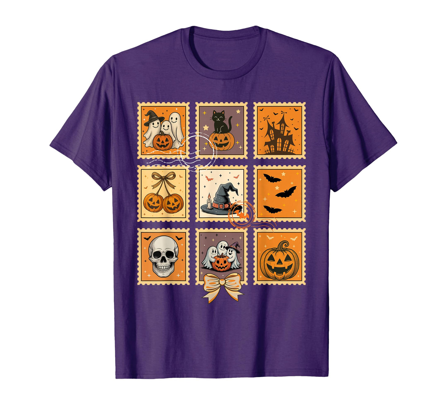 Spooky Halloween Postage Stamp Trick Or Treat Fall Auumn T-Shirt
