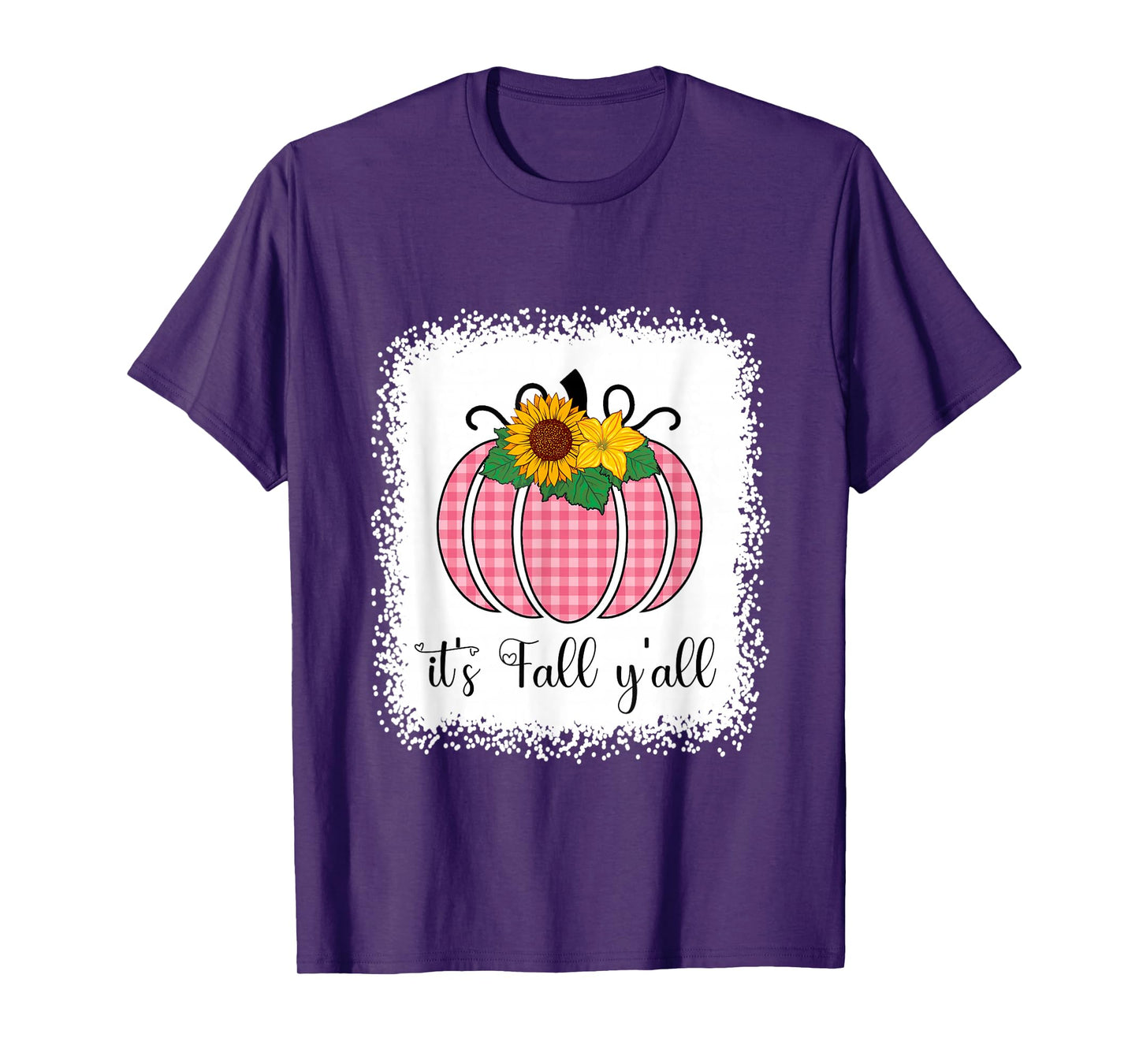 It's Fall Yall Halloween Bleached Pink Pumpkin Buffalo Plaid T-Shirt