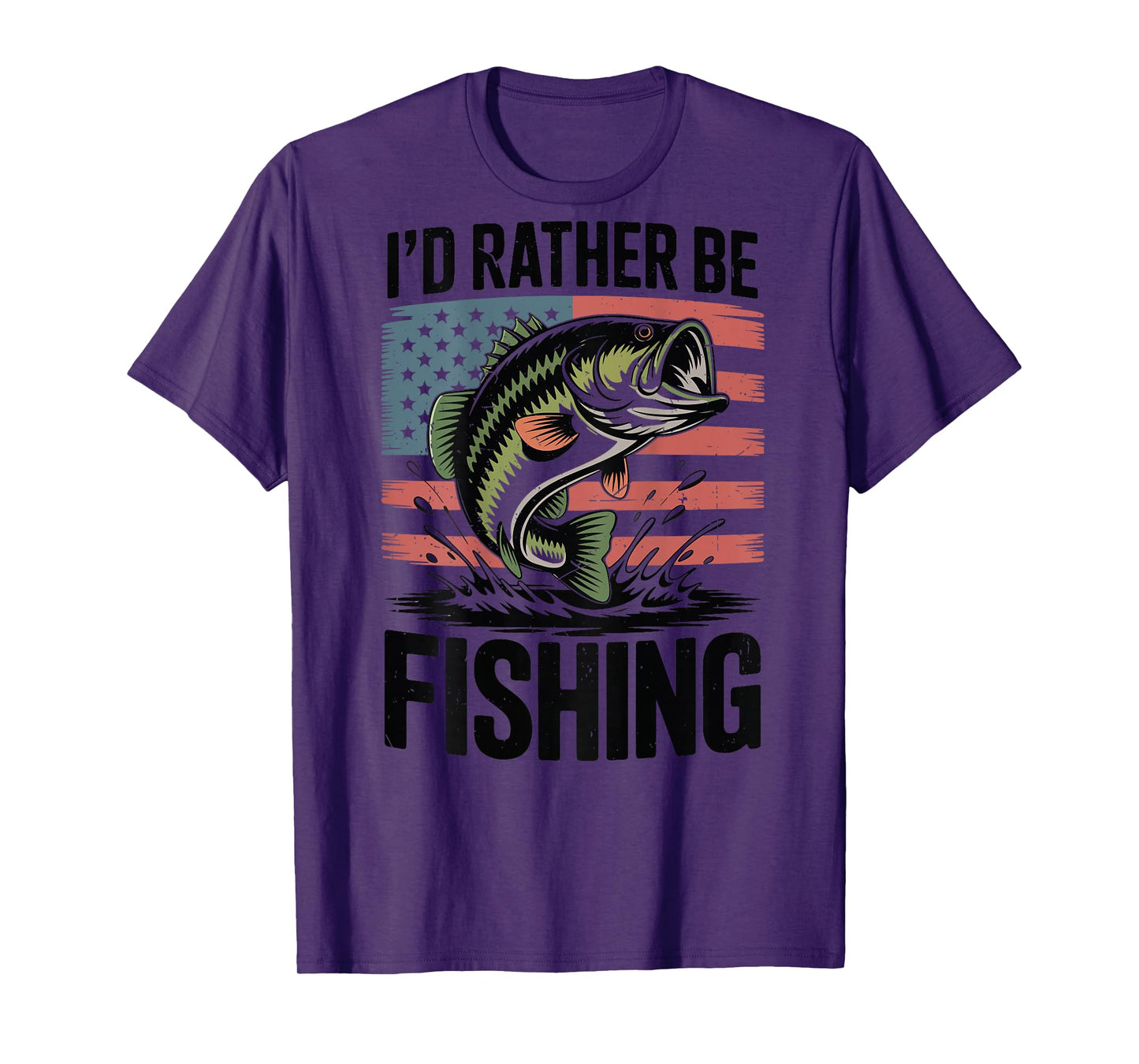 Boys Id Rather Be Fishing Funny Bass Fishing American Flag T-Shirt