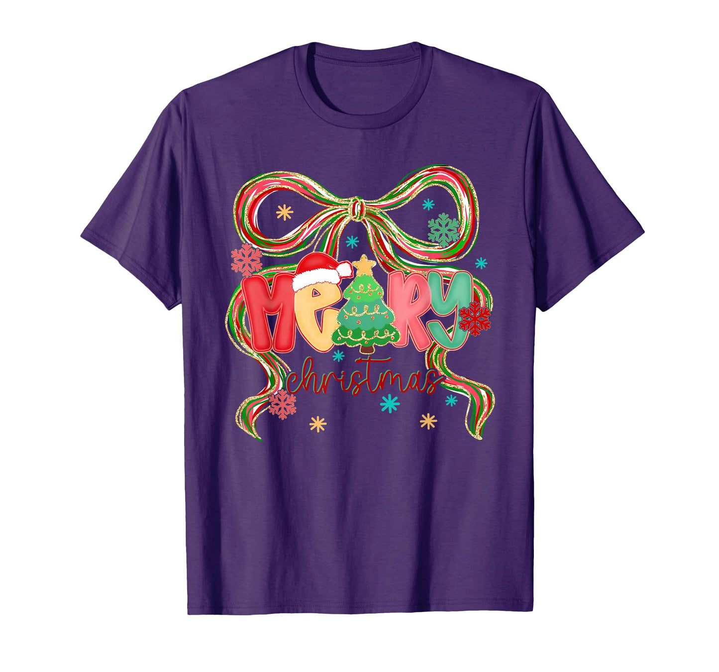 Merry Christmas Coquette Bow Xmas Tree Snowflake Holiday T-Shirt