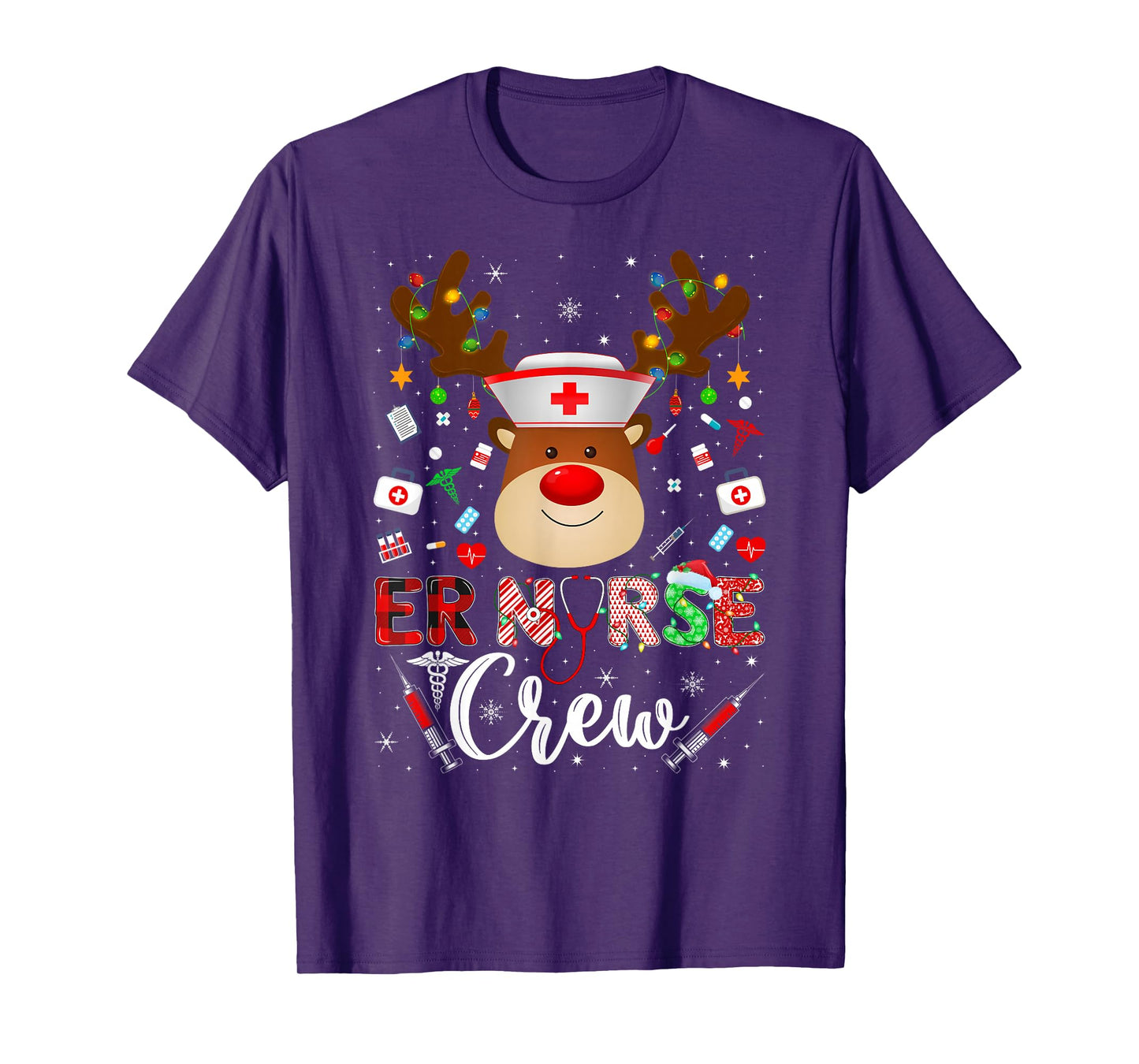 ER Nurse Crew Christmas Pajamas Reindeer Nurse Nursing Xmas T-Shirt