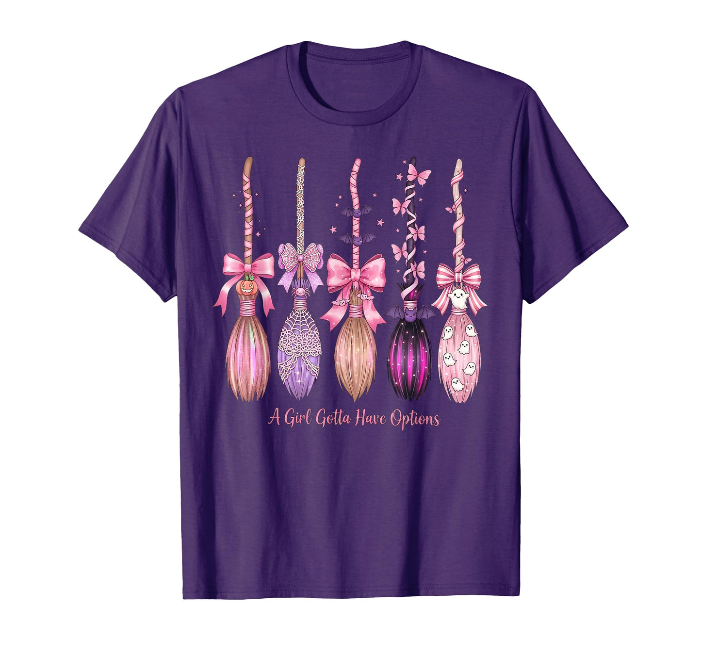 Halloween Pink Bow A Girl Gotta Have Options Witch Brooms T-Shirt