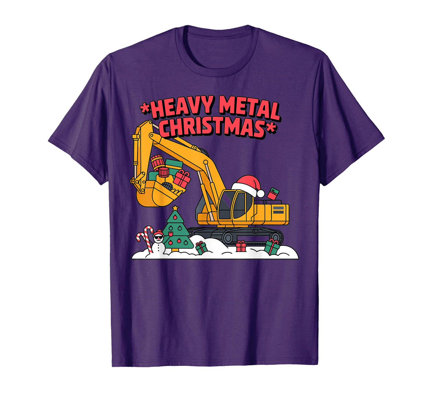 Heavy Metal Christmas Excavator Santa Holiday Design T-Shirt