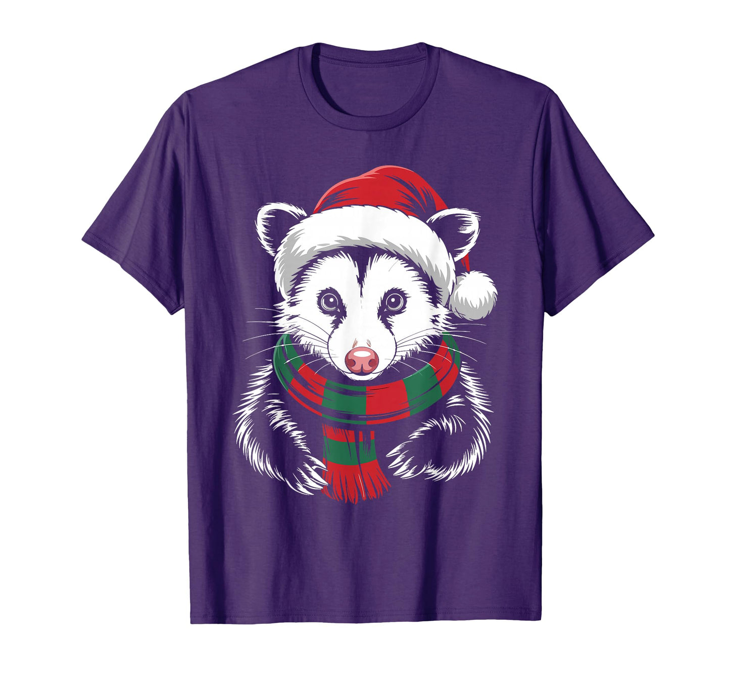 Opossum Xmas Santa Hat Scarf Christmas Costume T-Shirt