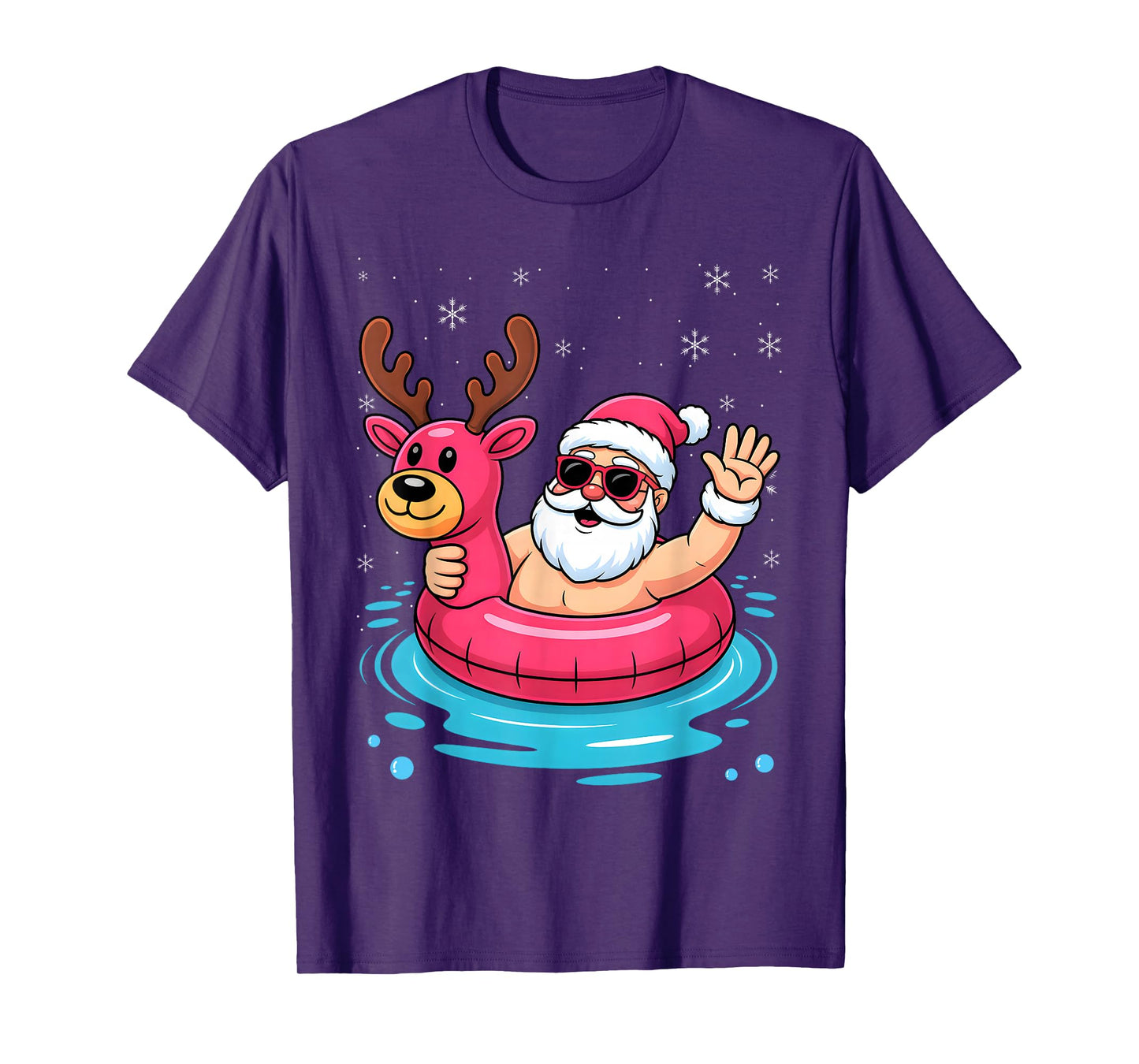 Santa Swimming at Pool Christmas in Summer July Beach Party T-Shirt