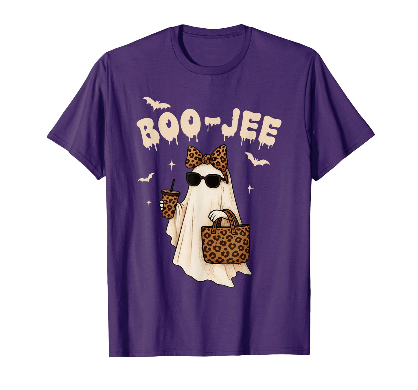Coquette Leopard Ghost Coffee Boo-JEE Halloween Boujee Ghost T-Shirt