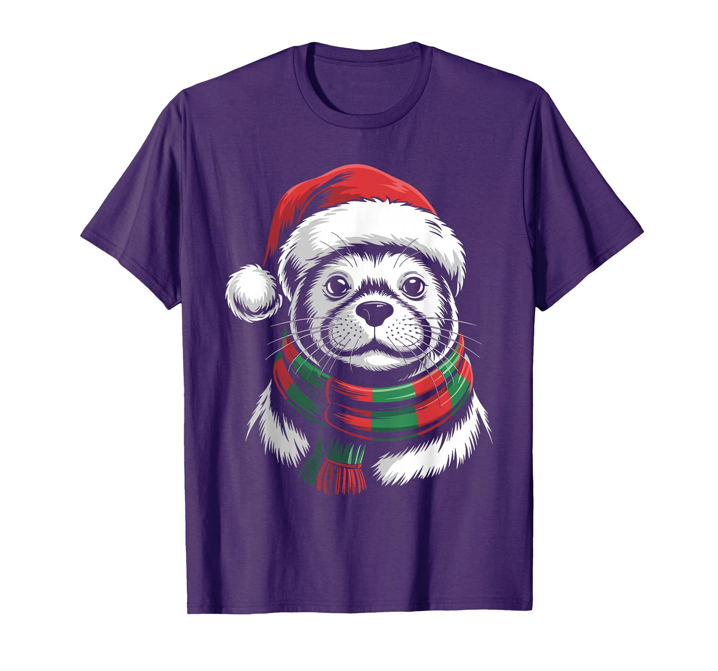 Seal Xmas Santa Hat Scarf Christmas Costume T-Shirt