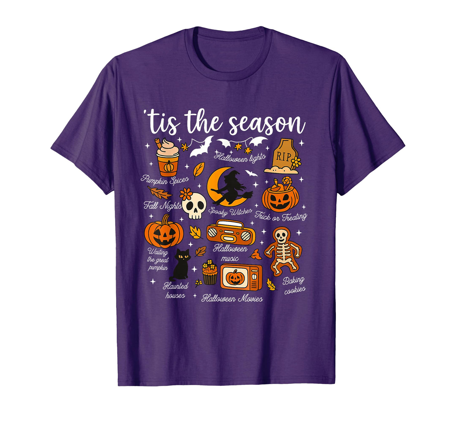 Retro Tis The Season Pumpkin Leaves Autumn Halloween Outfit T-Shirt