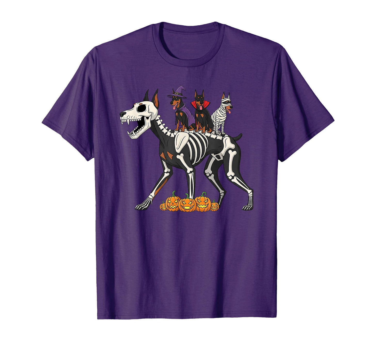 Doberman Pinscher Skeleton Mummy Witch Halloween Mens Womens T-Shirt