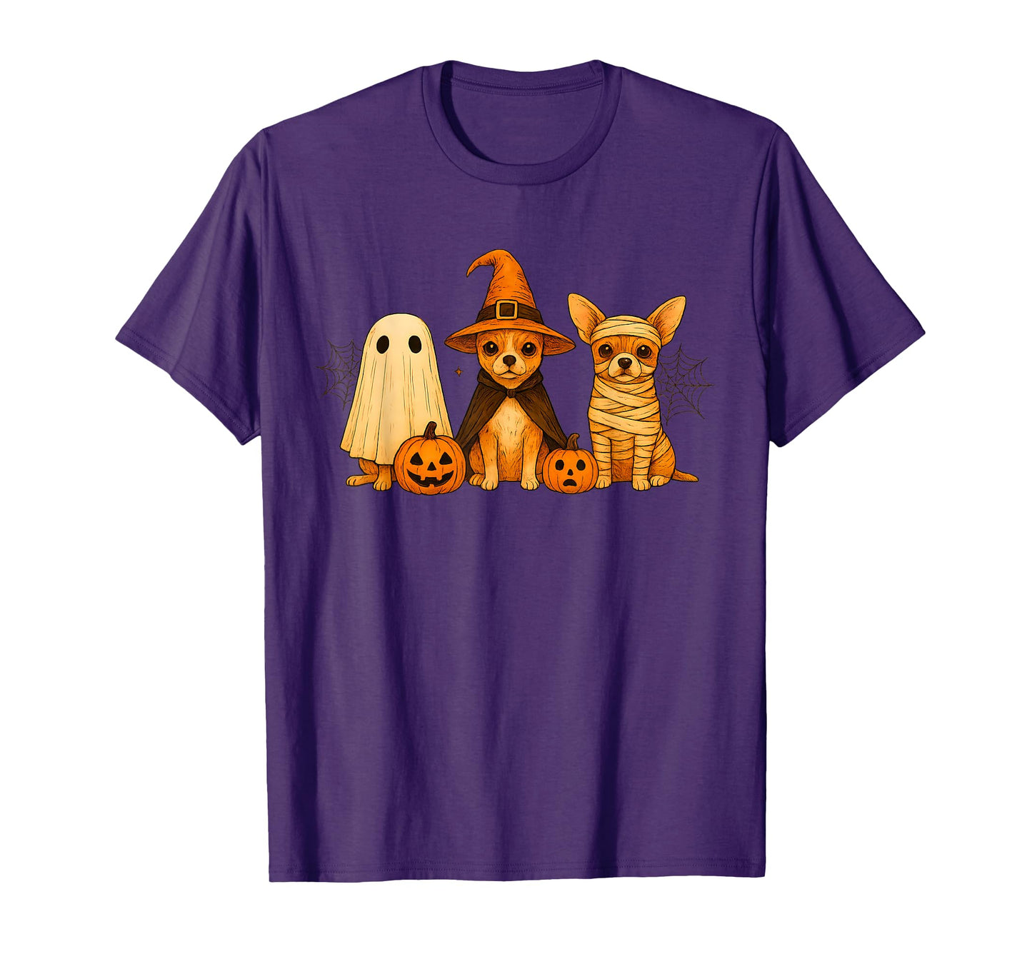 Retro Chihuahua Dog Witch Scary Halloween Pumpkin Women Men T-Shirt