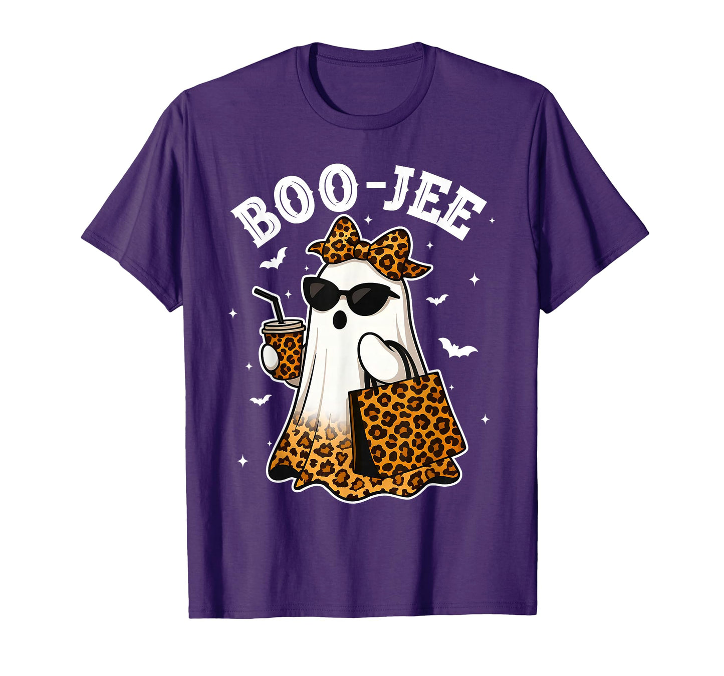 Coquette Leopard Ghost Coffee Boo-JEE Halloween Boujee Ghost T-Shirt